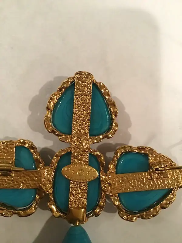 1989 Collection 28 Large Vintage Chanel CC Turquoise Stone Gold Plated Cross