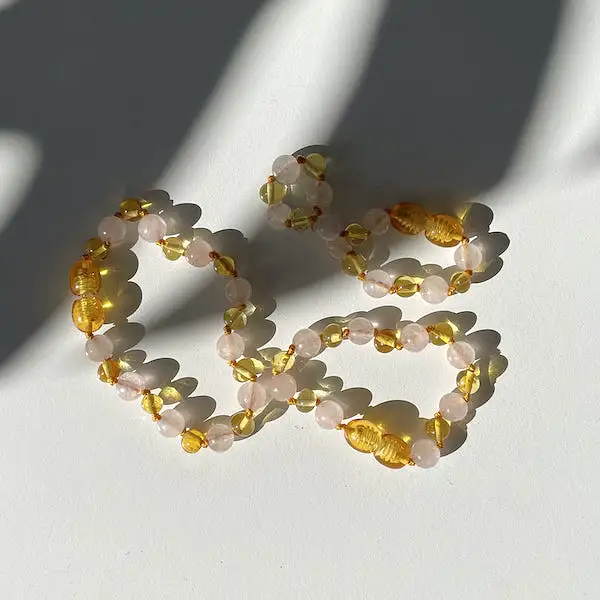 Amber Baby Bracelet - Amber & Rose Quartz