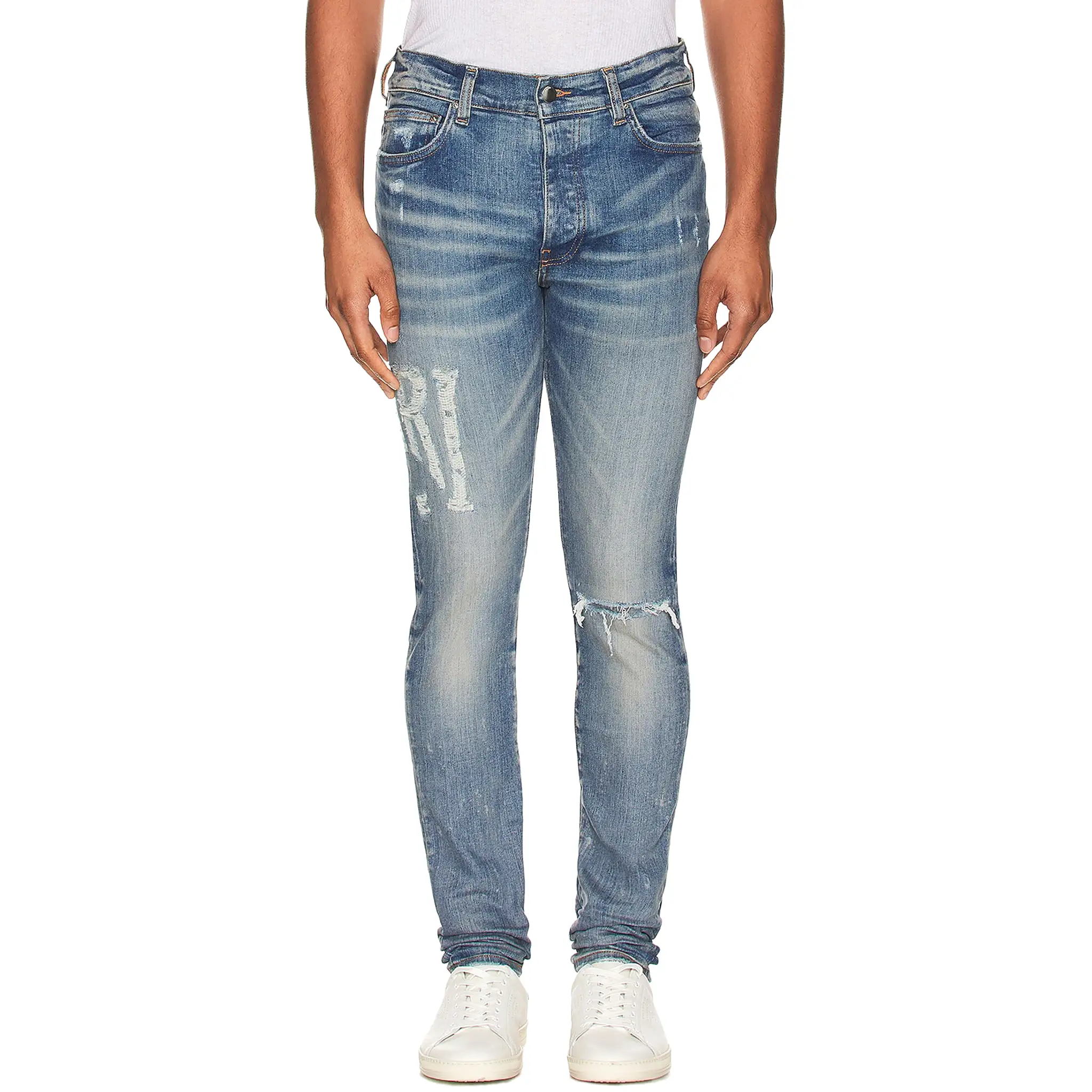 Amiri Distressed Logo Clay Indigo Jeans