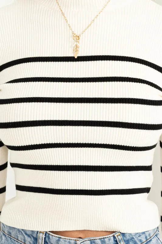 Anneli Ribbed Striped Mini Sweater - Cream/Black