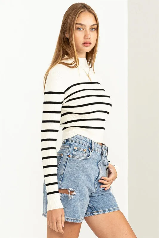 Anneli Ribbed Striped Mini Sweater - Cream/Black