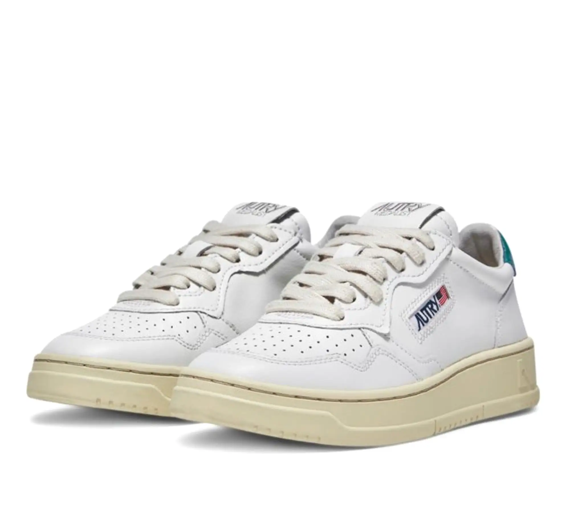 Autry Action Shoes Low Man Leather - White & Petrol