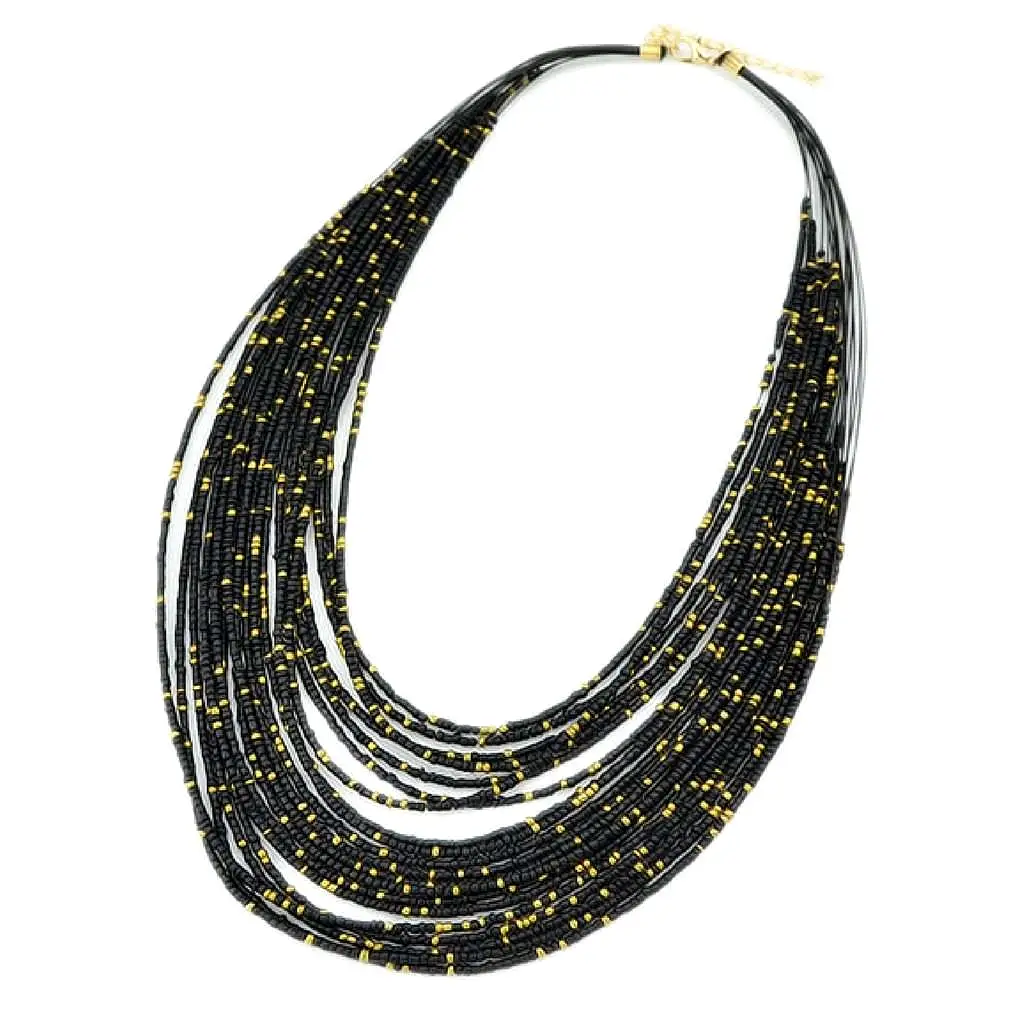 Black and Gold Seed Bead Layered Necklace