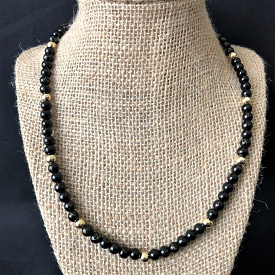 Black and Gold Striped Beaded Mens Necklace