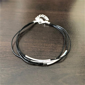 Black Leather Multi Strand and Silver Tube Bracelet