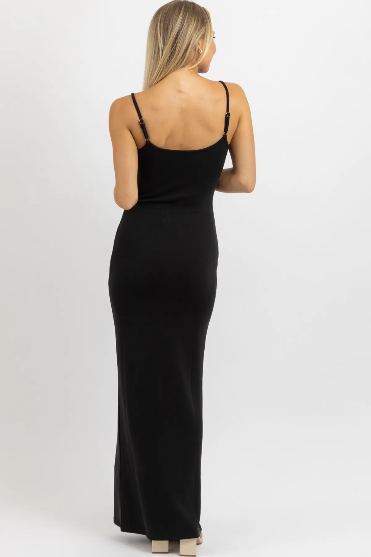 BLACK RIBBED STAPLE MAXI DRESS