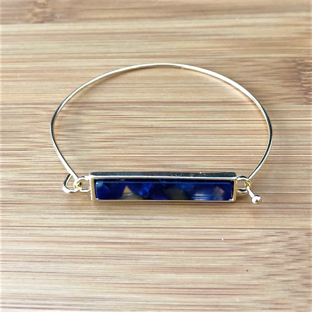 Blue Marbled Gold Bar Bracelet