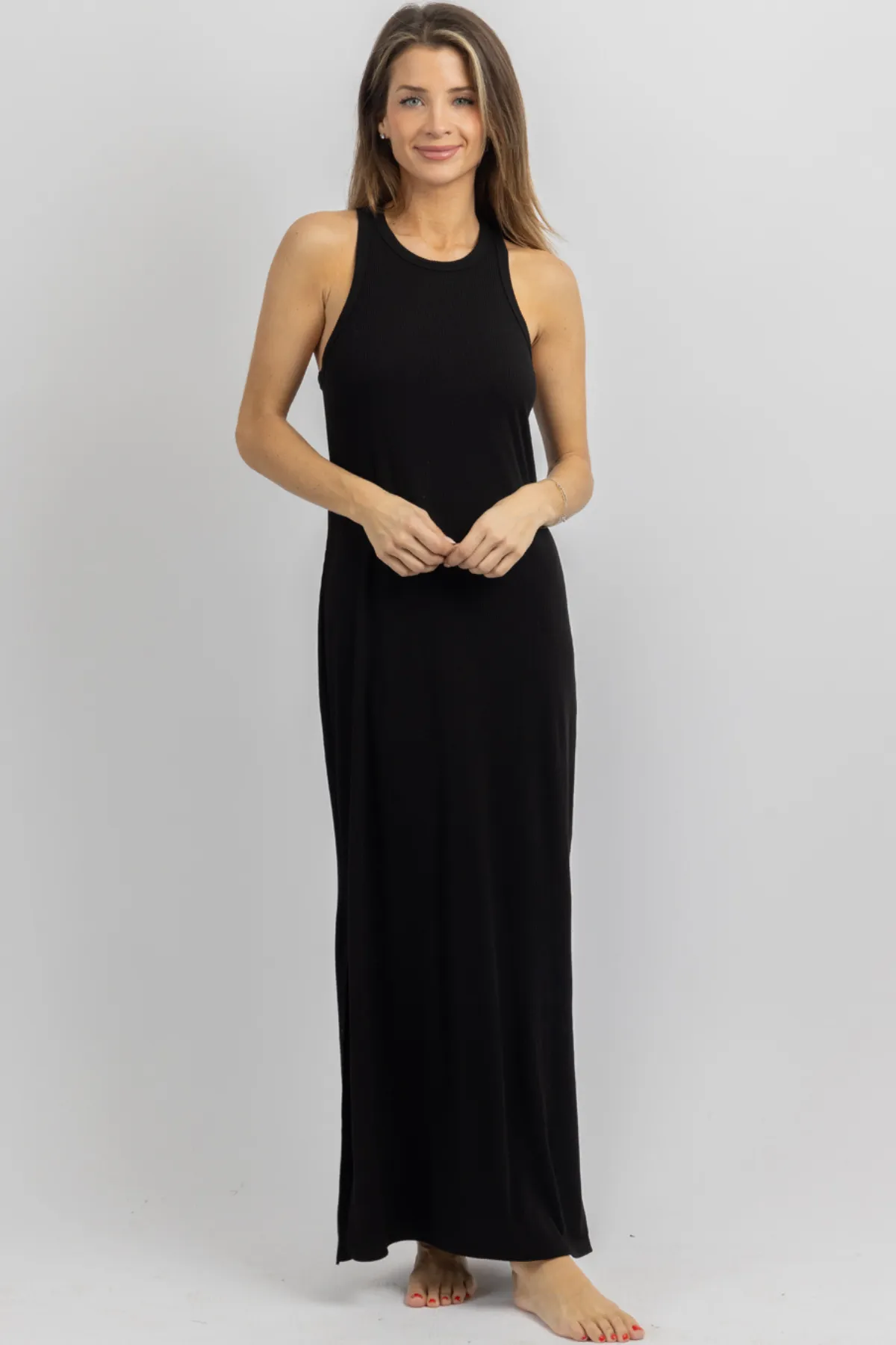 CASJ BLACK RIBBED MAXI DRESS