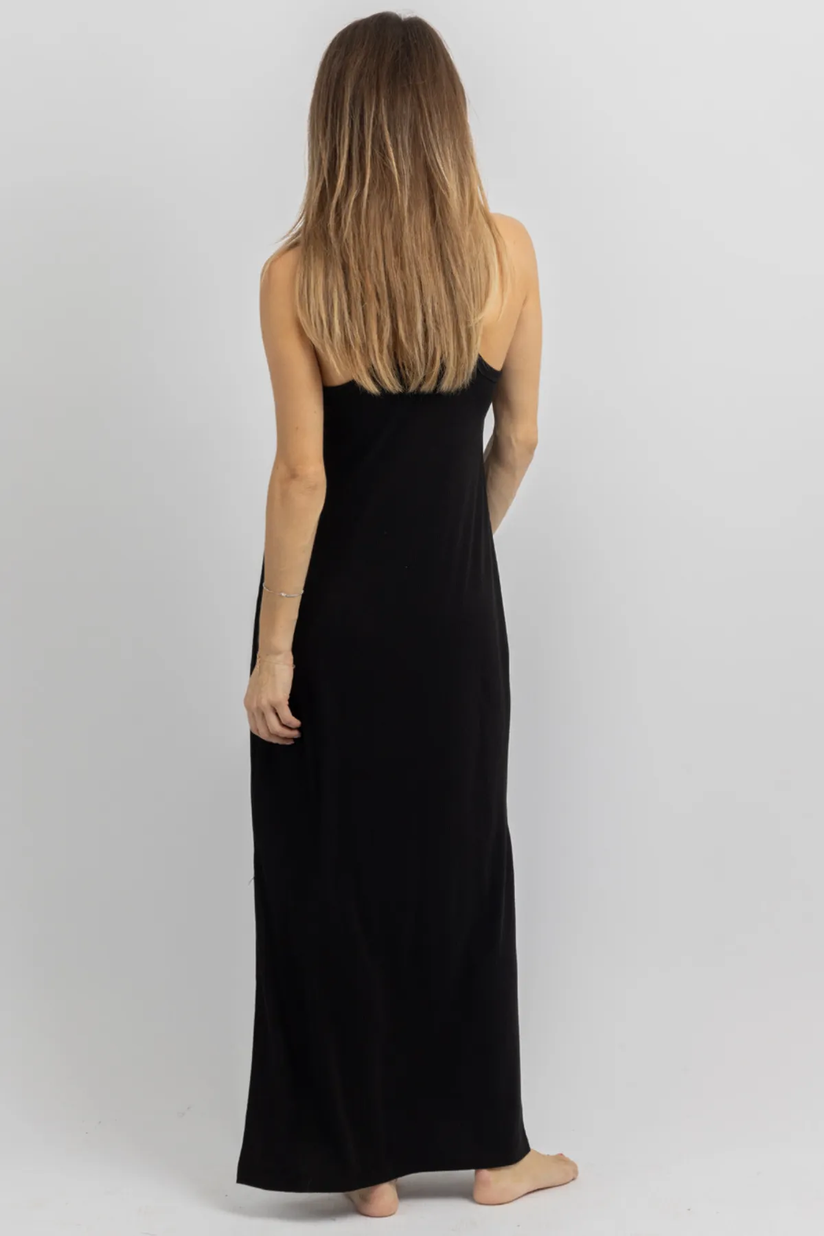 CASJ BLACK RIBBED MAXI DRESS