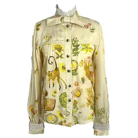 Chloe Deep Cream Animal Painting Silk Blouse M