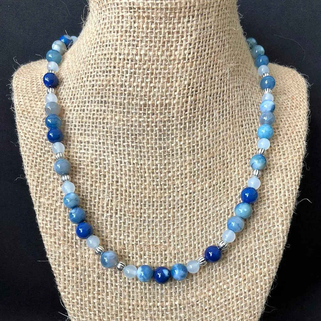 Cobalt Fire Blue Agate Necklace