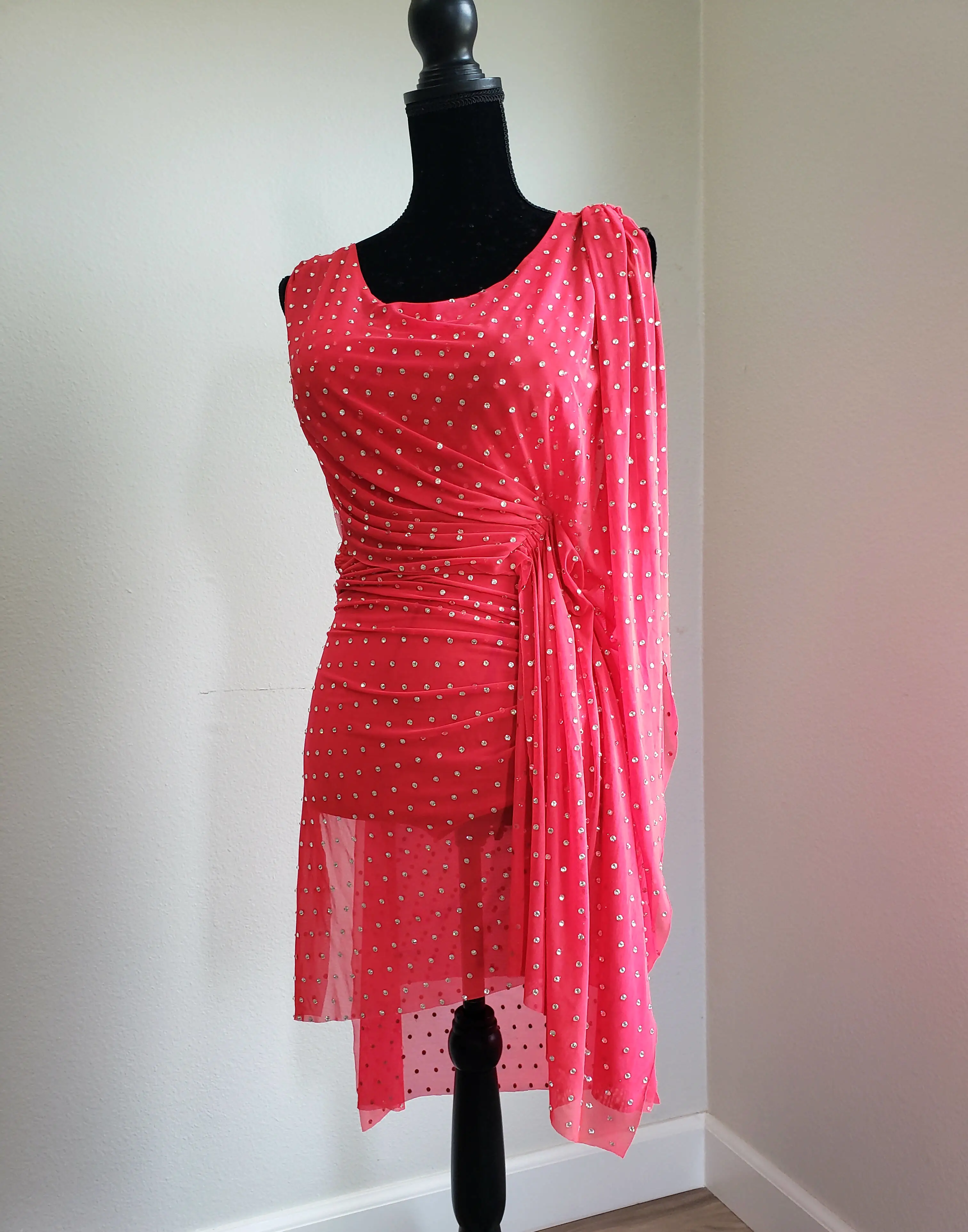 Coral Red Latin Dress With Swarovski