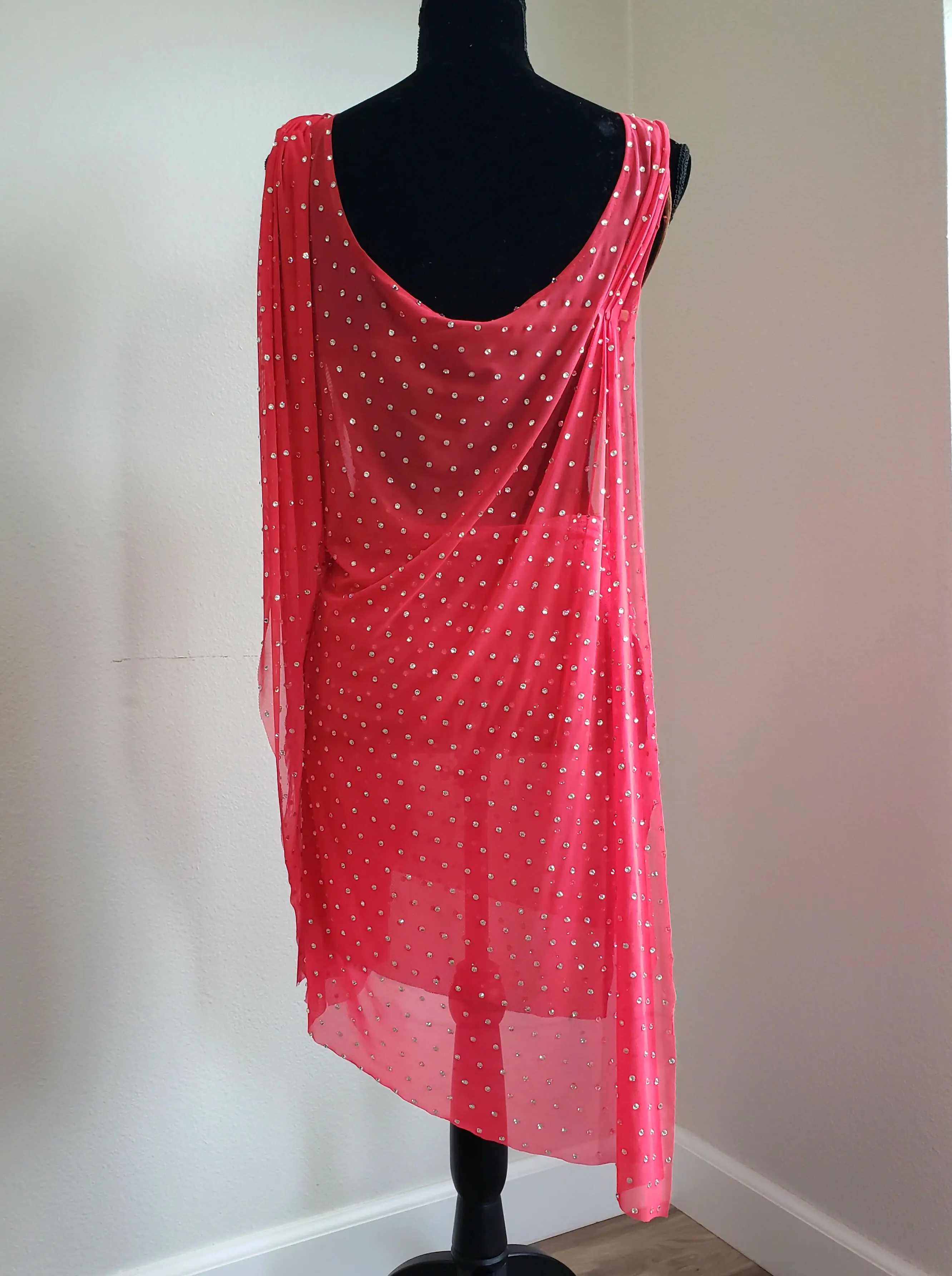 Coral Red Latin Dress With Swarovski