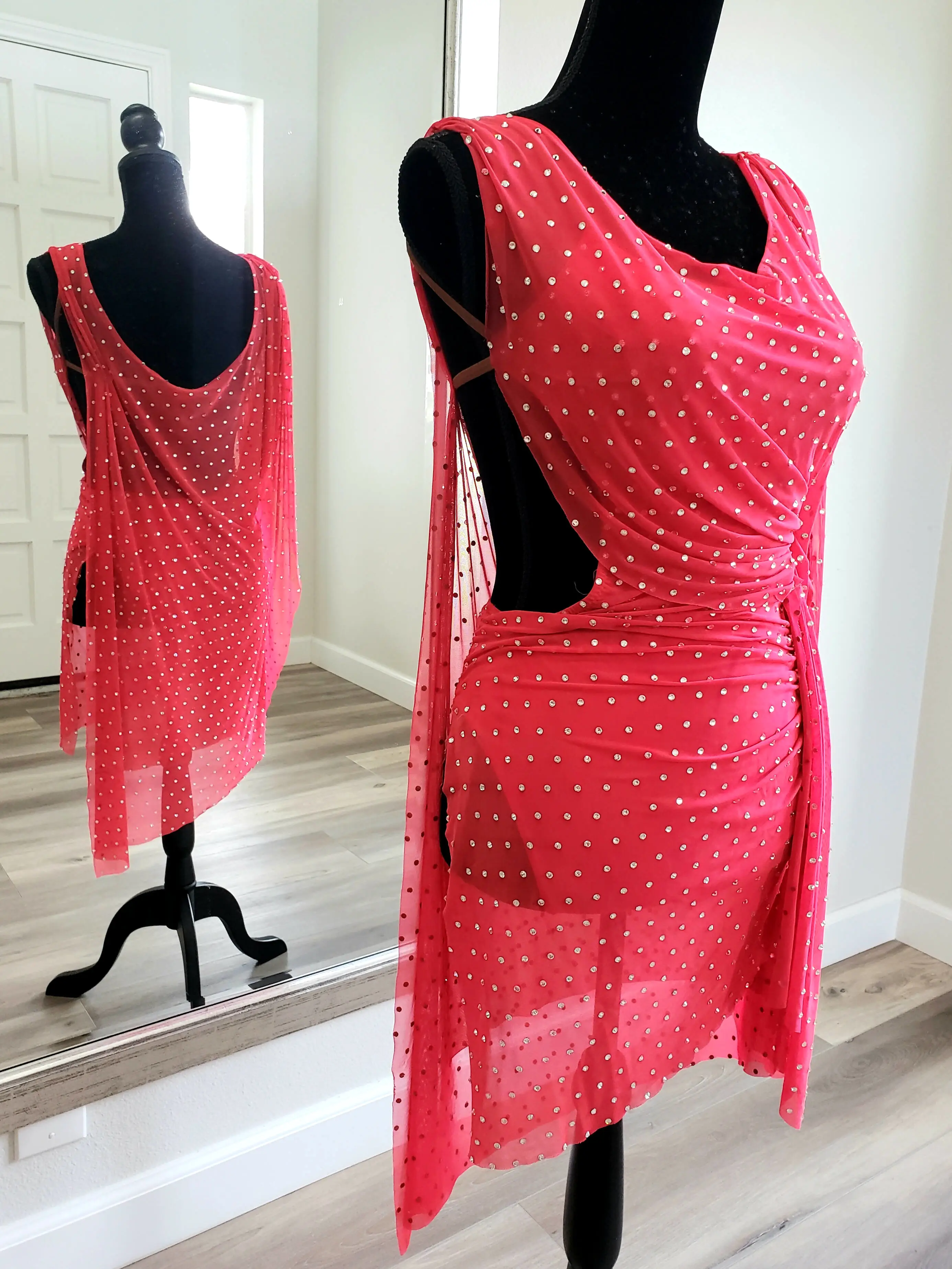 Coral Red Latin Dress With Swarovski