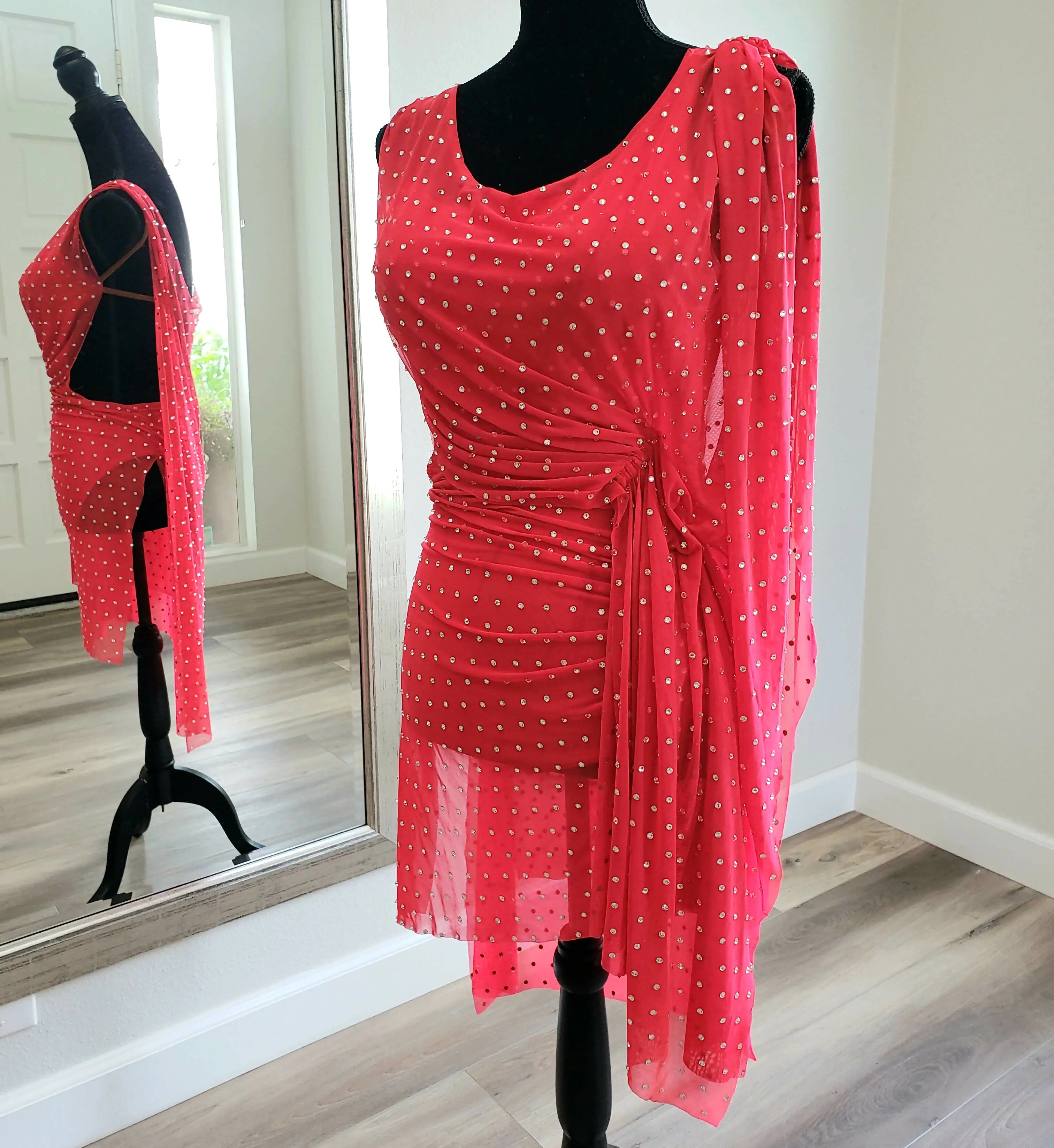 Coral Red Latin Dress With Swarovski