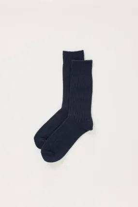 Cotton Wool Ribbed Crew Socks Navy