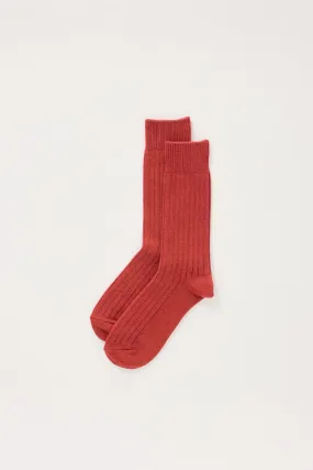 Cotton Wool Ribbed Crew Socks Red