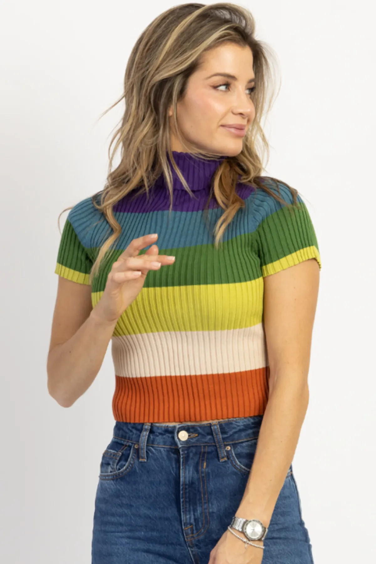 CRISSY MULTICOLOR MOCKNECK RIBBED TOP