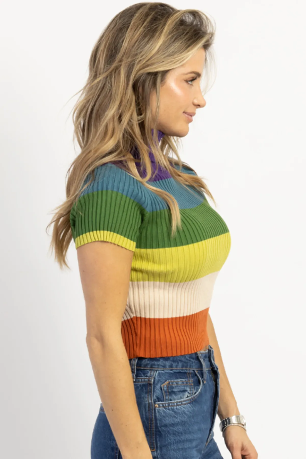 CRISSY MULTICOLOR MOCKNECK RIBBED TOP