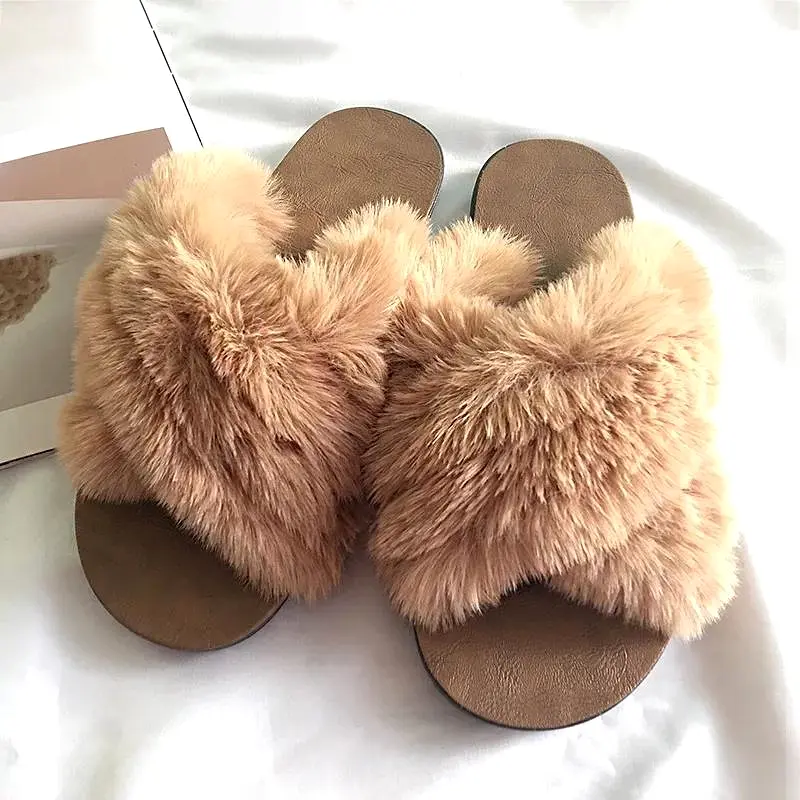 Crossover Faux Fur Slippers