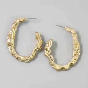 Crumpled Metal Oval Hoop Earrings