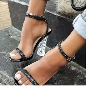 Crystal Cross Ankle Strap High Heel