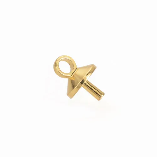 Cup Peg Bails, Brass, For Half Drilled Beads, Golden, 7x5mm