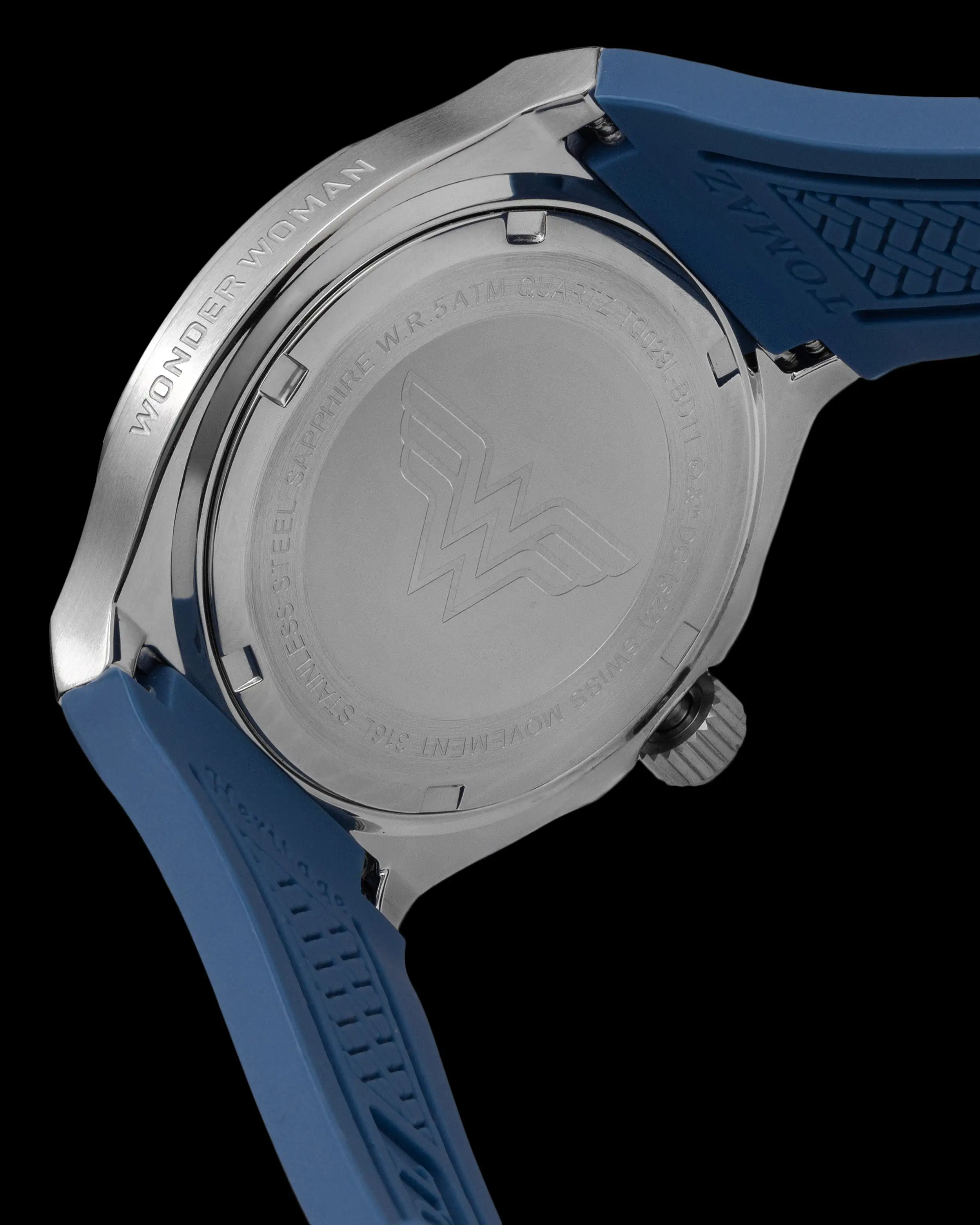 DC Wonder Woman TQ029L-BD11 (Silver/Navy) with White Swarovski Crystal (Navy Silicone Strap)