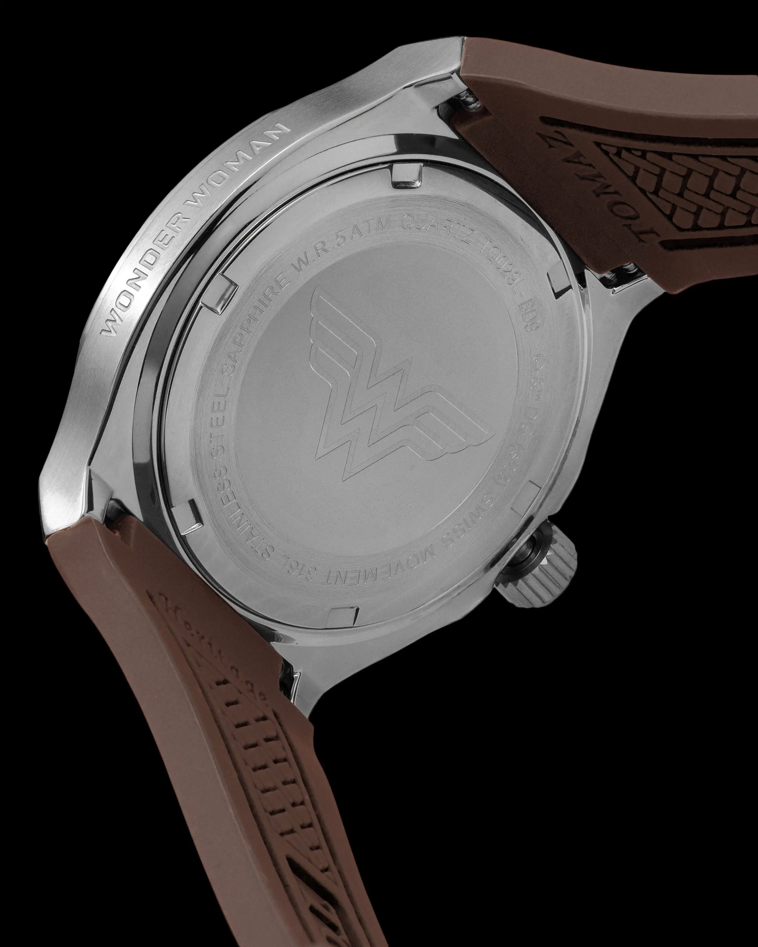 DC Wonder Woman TQ029L-BD9 (Silver/Khaki) with White Swarovski Crystal (Khaki Silicone Strap)