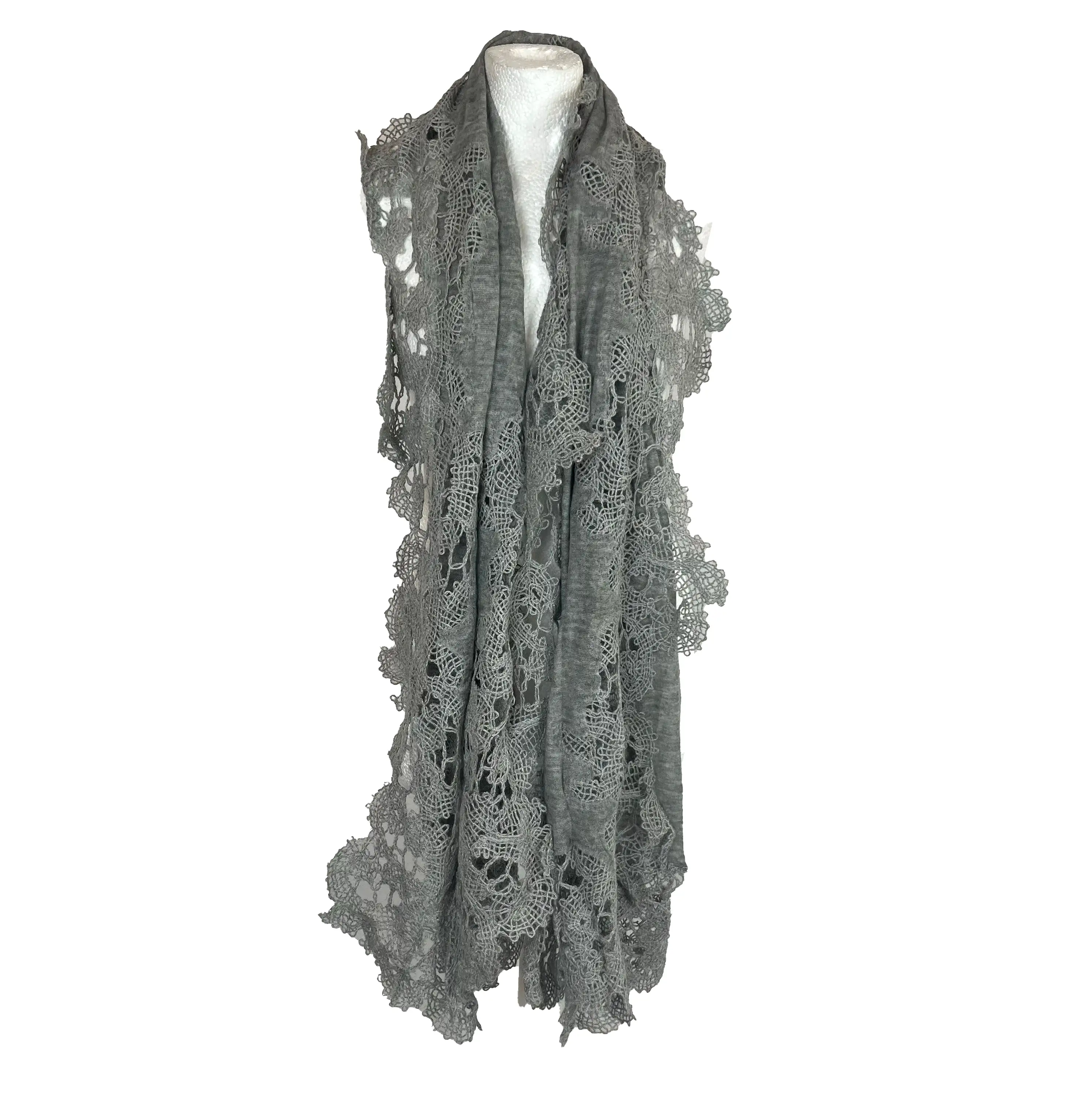 Faliero Sarti Pale Grey Embroidered Cashmere & Alpaca Scarf