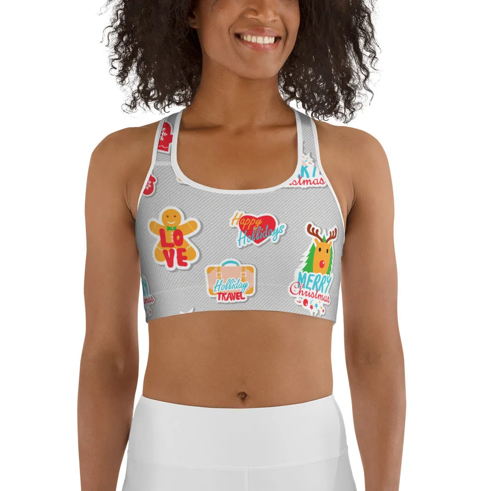 Festive Stickers Sports Bra