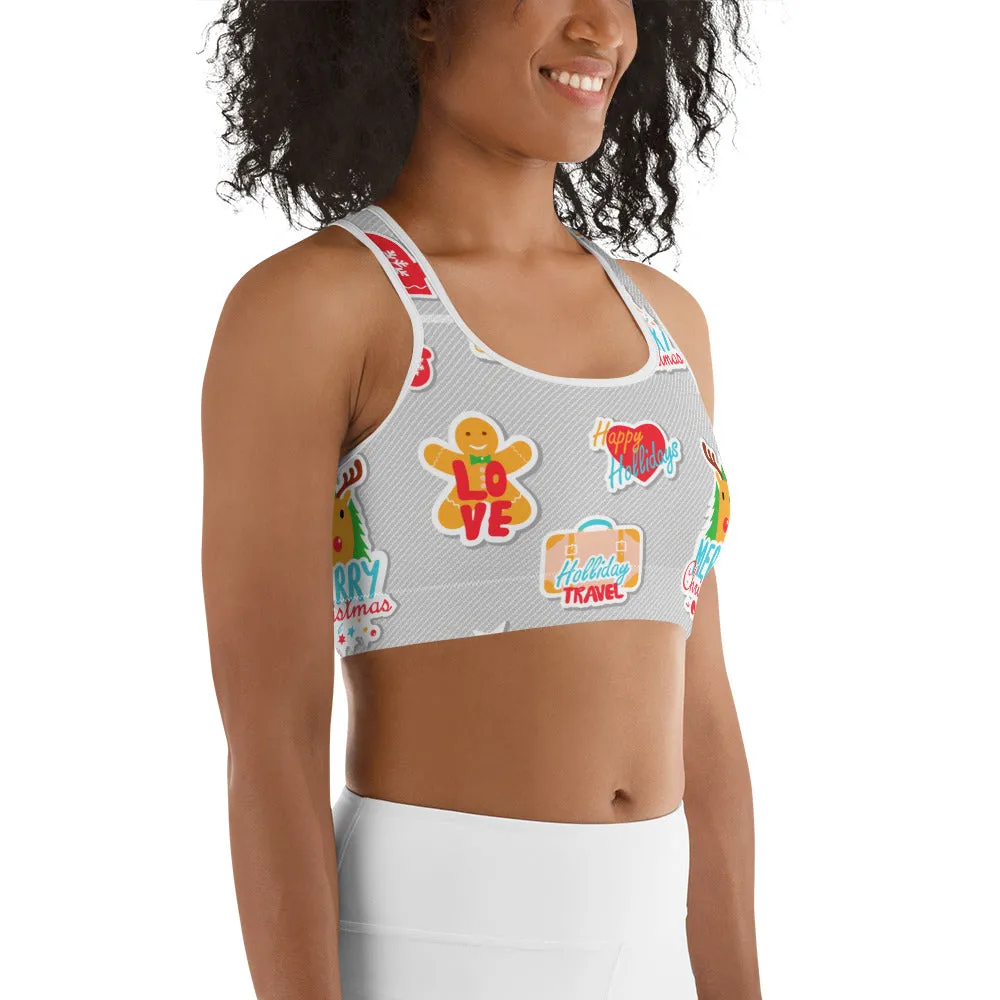 Festive Stickers Sports Bra