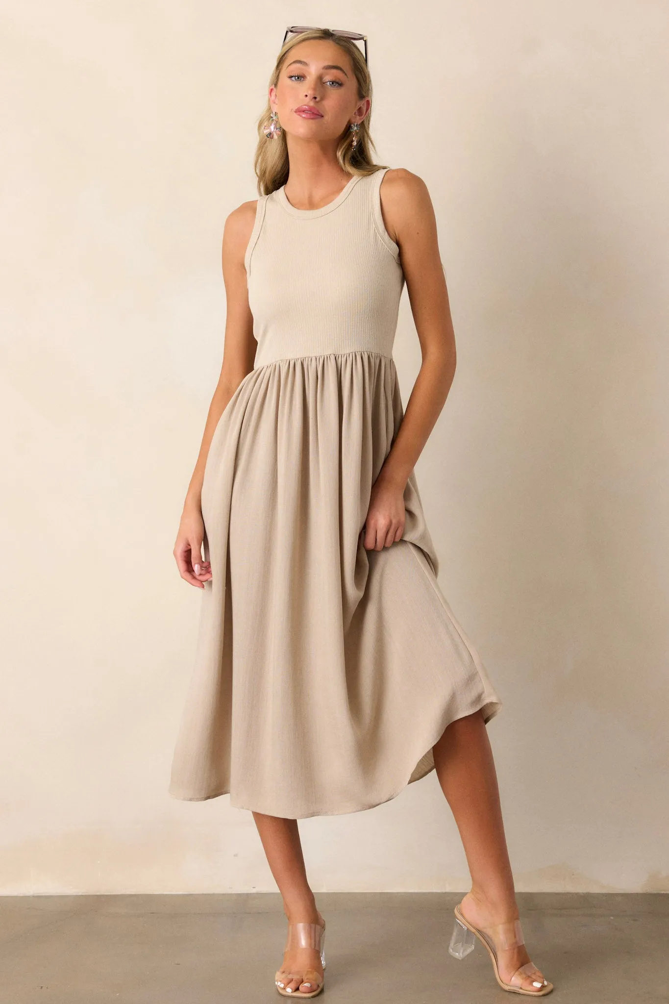 Find The Answer Tan Ribbed Midi Dress