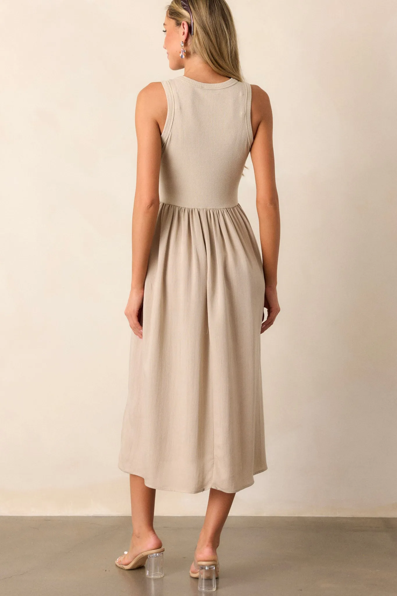 Find The Answer Tan Ribbed Midi Dress