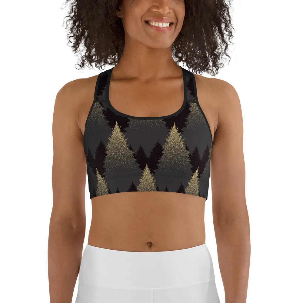 Golden Print Pines Sports Bra