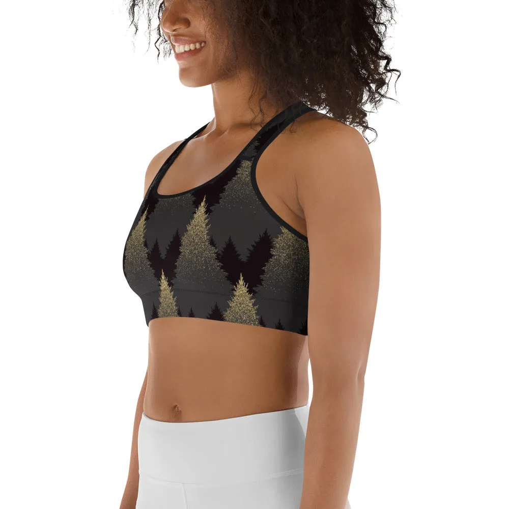 Golden Print Pines Sports Bra