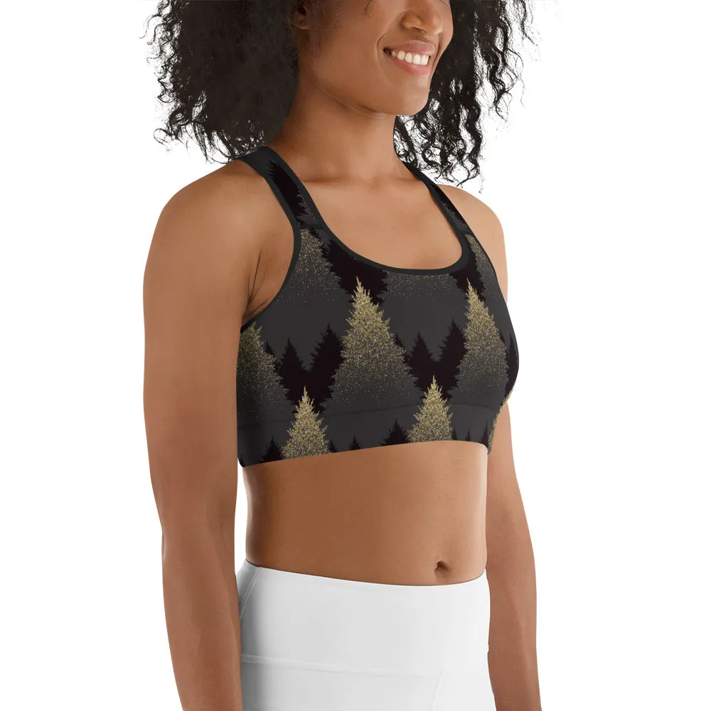 Golden Print Pines Sports Bra