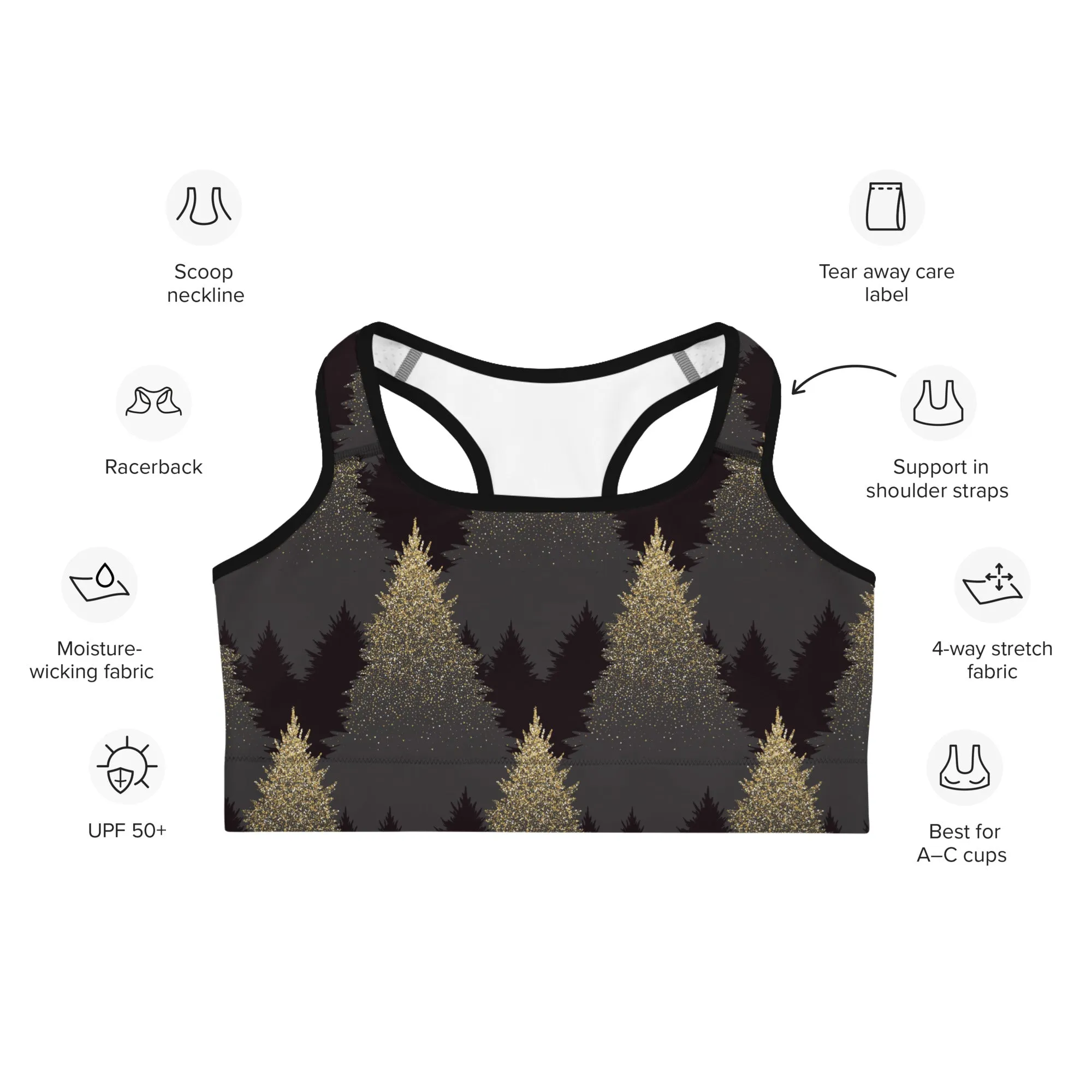 Golden Print Pines Sports Bra