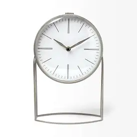 Gray Metal Circular Desk Table Clock Equipped With A Quartz Movement