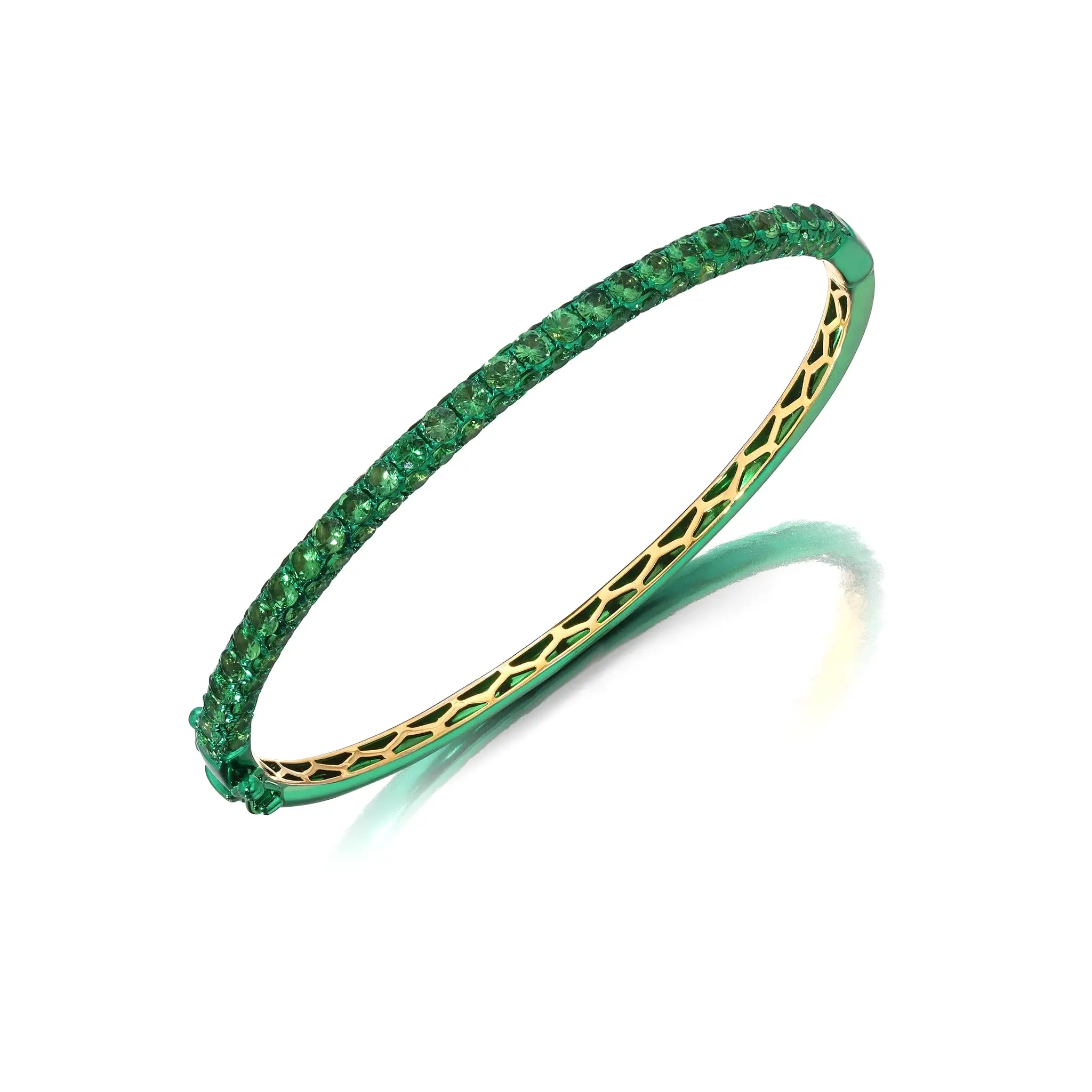 Graziela Tsavorite & Green Rhodium 3 Sided Bangle