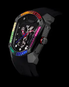 GT Skeleton TW028-D11 (Black) with Rainbow Swarovski (Black Rubber Strap)