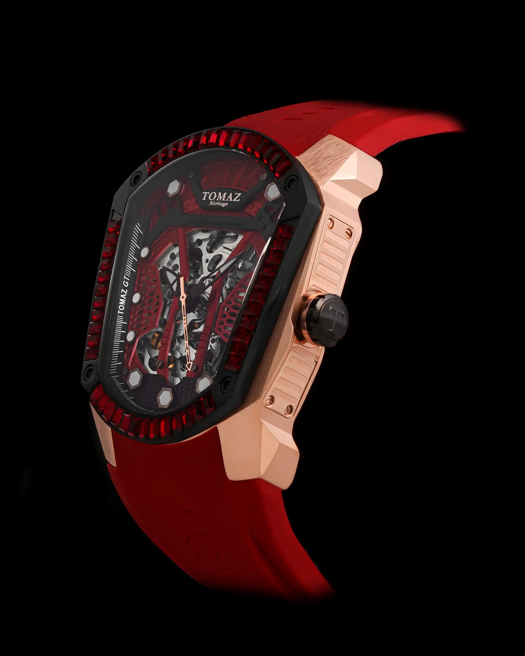 GT Skeleton TW028-D13 (Rosegold/Red) with Red Swarovski (Red Rubber Strap)