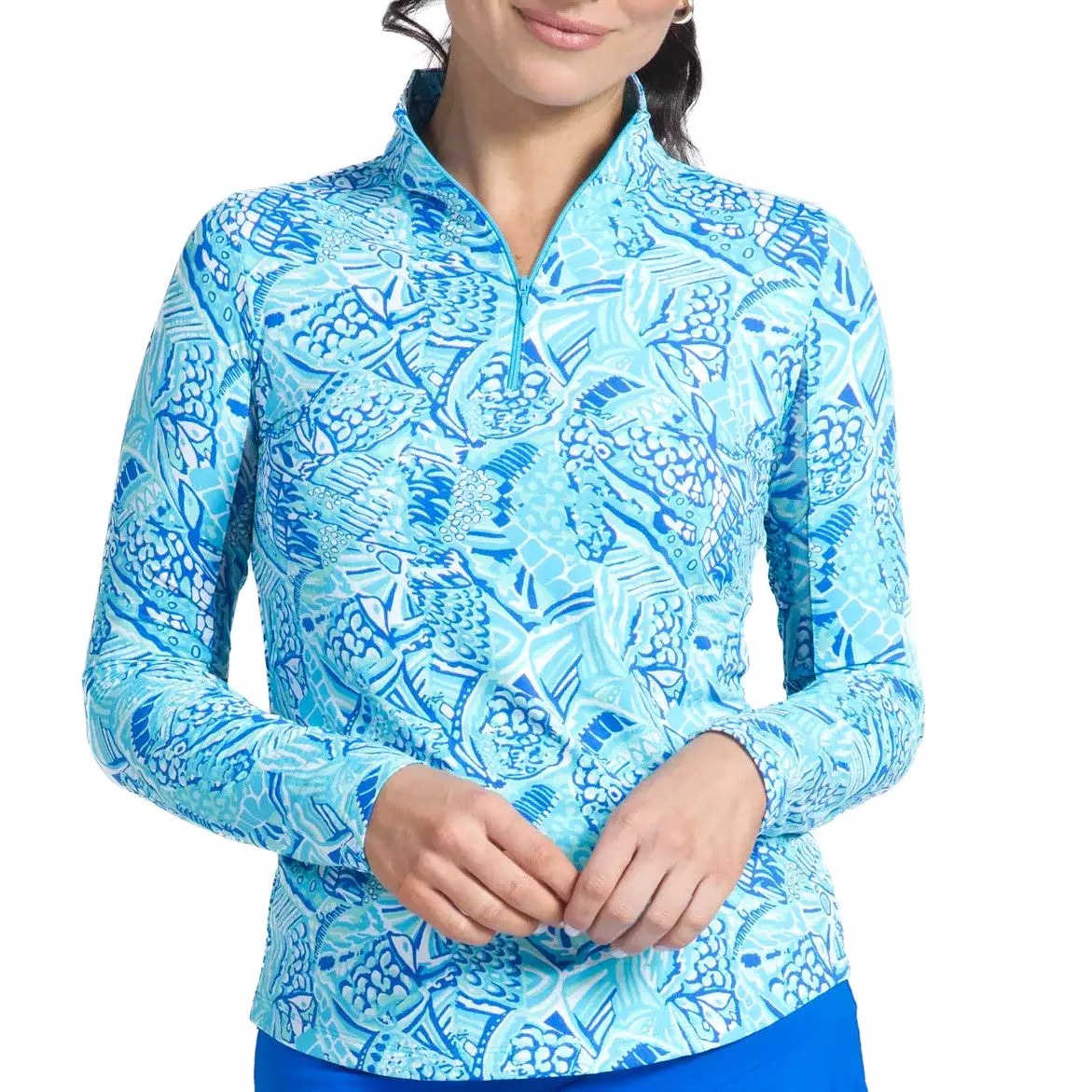 IBKUL Mock Long Sleeve Krista Blue/Turquoise