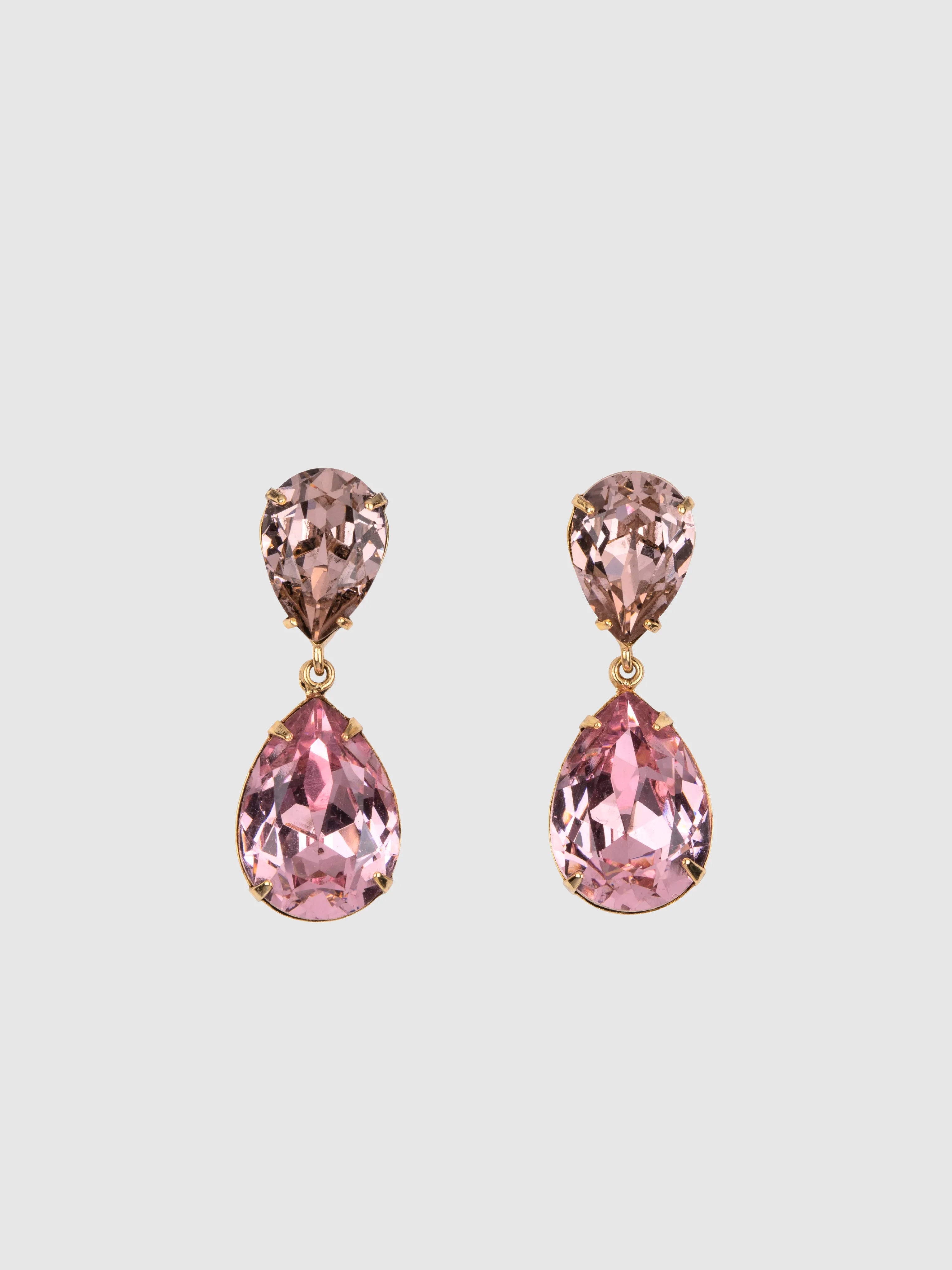 Judy Rose Gold Plated Double Pear Cut Swarovski Crystal Drop Earrings