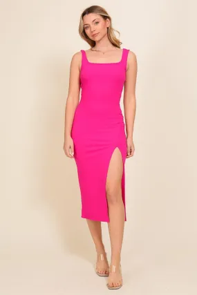 Kassidy Ribbed Bodycon Midi Dress - Fuschia