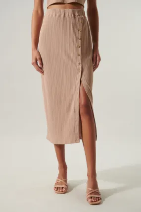 Katie Ribbed Button Front Midi Skirt