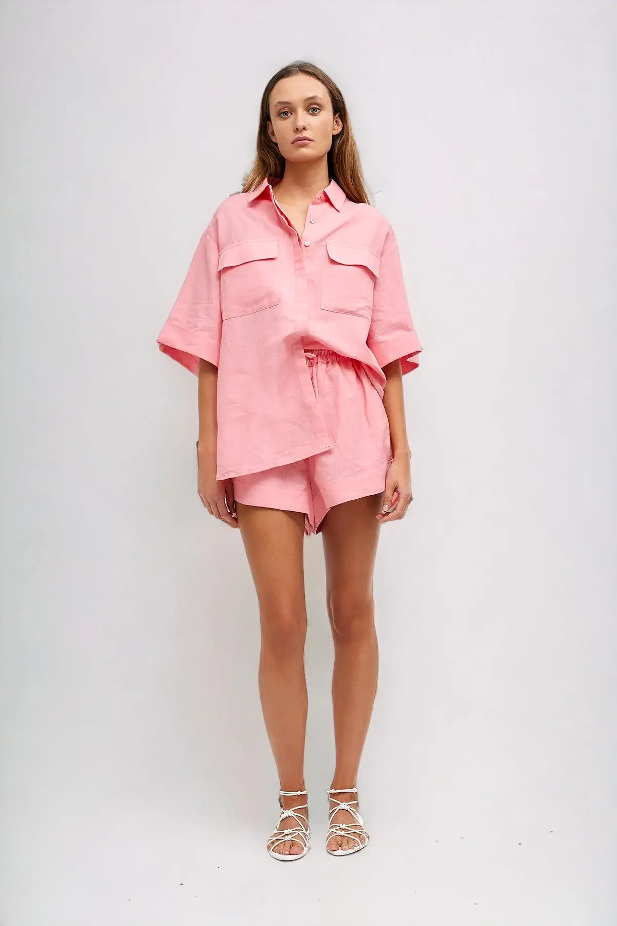 Kinney- Juniper Shirt in Coral Pink