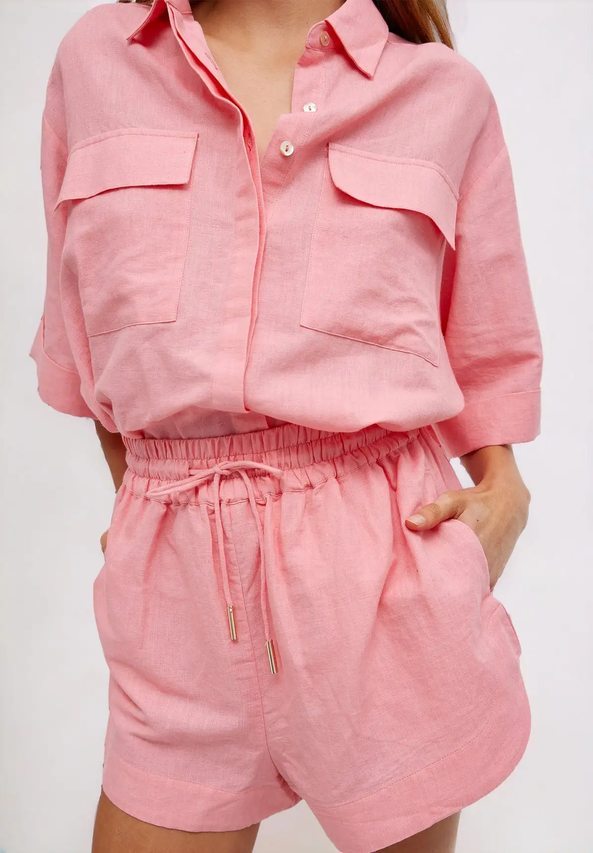 Kinney- Juniper Shirt in Coral Pink