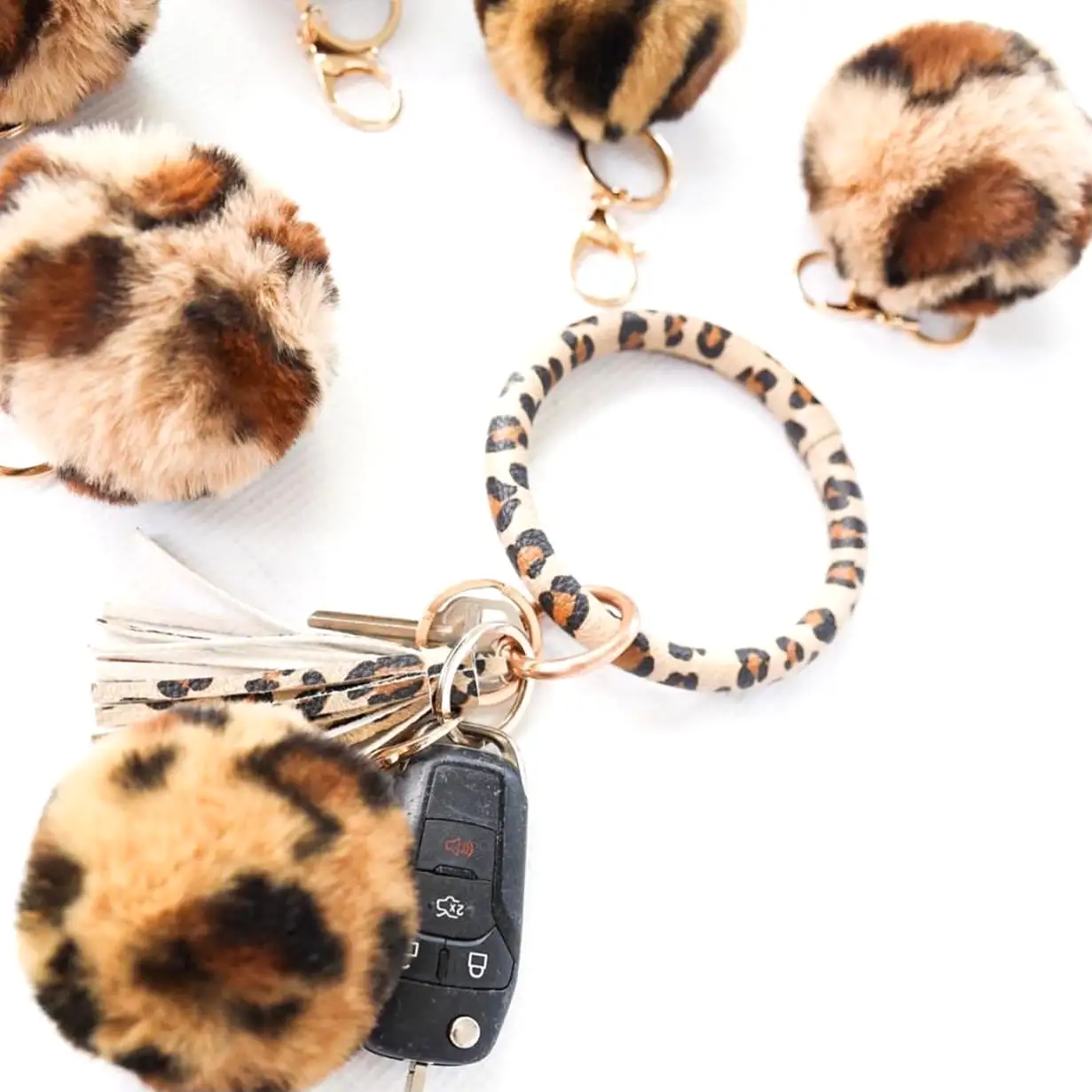 Leopard Bangle Bracelet Keyring With Tassel