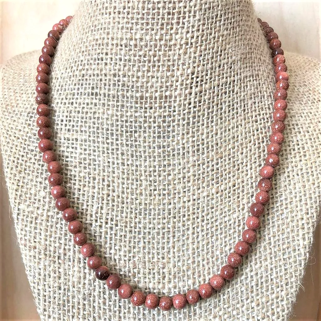 Mens Goldstone Beaded Necklace